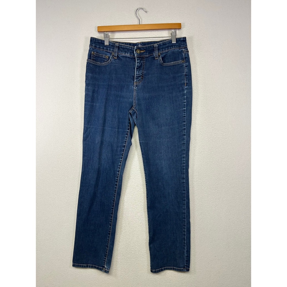 Classic St Johns Bay Womens 10 Blue Dark Wash Straight Leg Mid Rise Stretch Jean